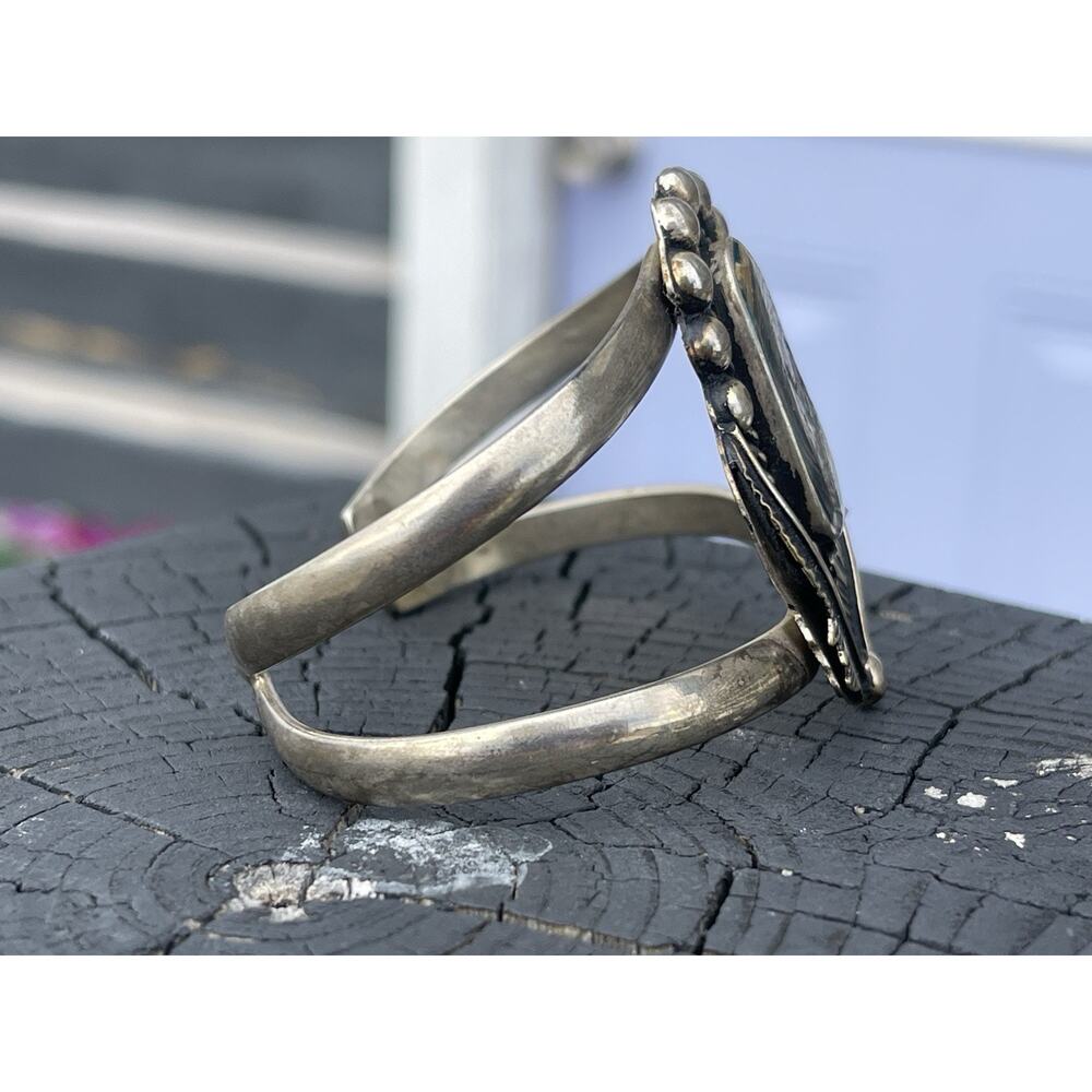Vintage Navajo Sterling Silver Abalone Feather Cuff Bracelet HUGE Statement 37g - Picture 14 of 15